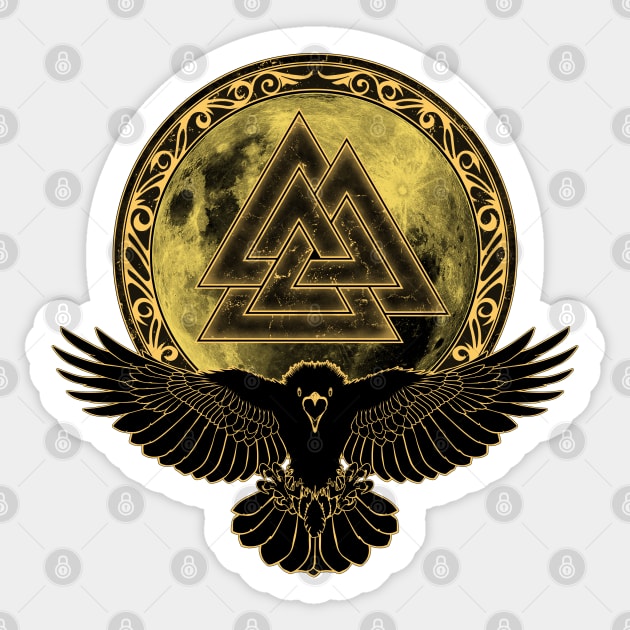 Viking Raven, Moon and Valknut Symbol Sticker by NicGrayTees